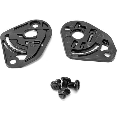 Black HJC HJ-17 gear plates made of durable plastic, designed for IS-MAX 2, IS-33 2, and SY-MAX 3 helmets, accompanied by four matching screws for installation.