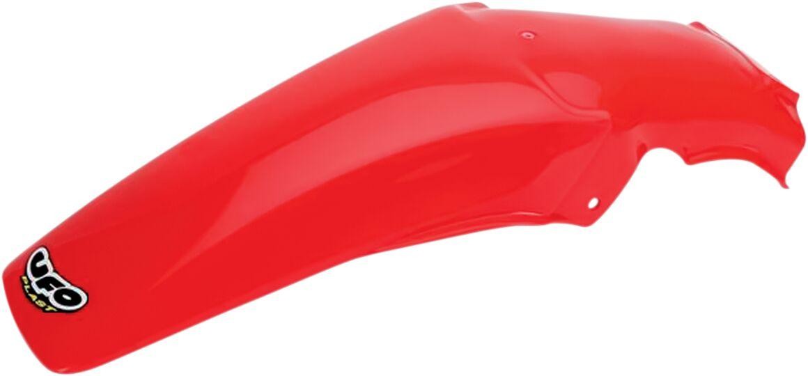 Dark red plastic rear fender for Honda CR125 (1991-92), CR250 (1990-91), and CR500 (1991-2001) with a glossy finish and UFO logo on the side.