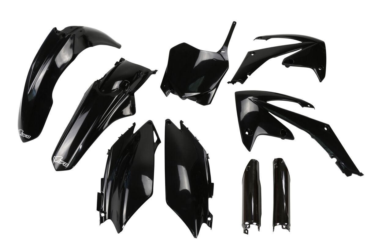 Black plastic bodywork kit for Honda CRF 250/450R (2011-2013) featuring multiple pieces including fenders, side panels, and shrouds, designed for durability and style.