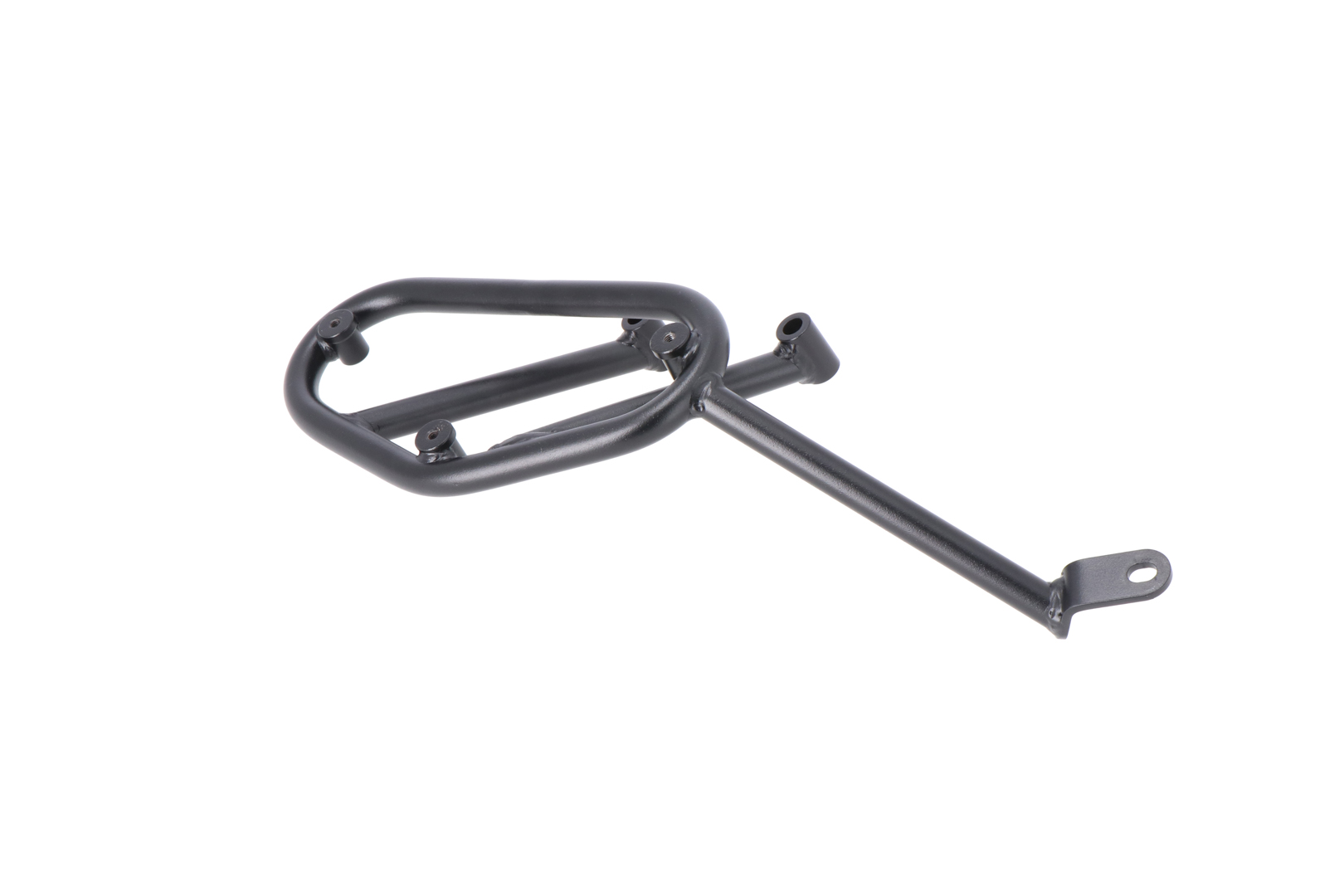 Black metal SLC side carrier for Triumph Trident 660 (2021-2025), featuring a sturdy frame with mounting points for luggage attachment.