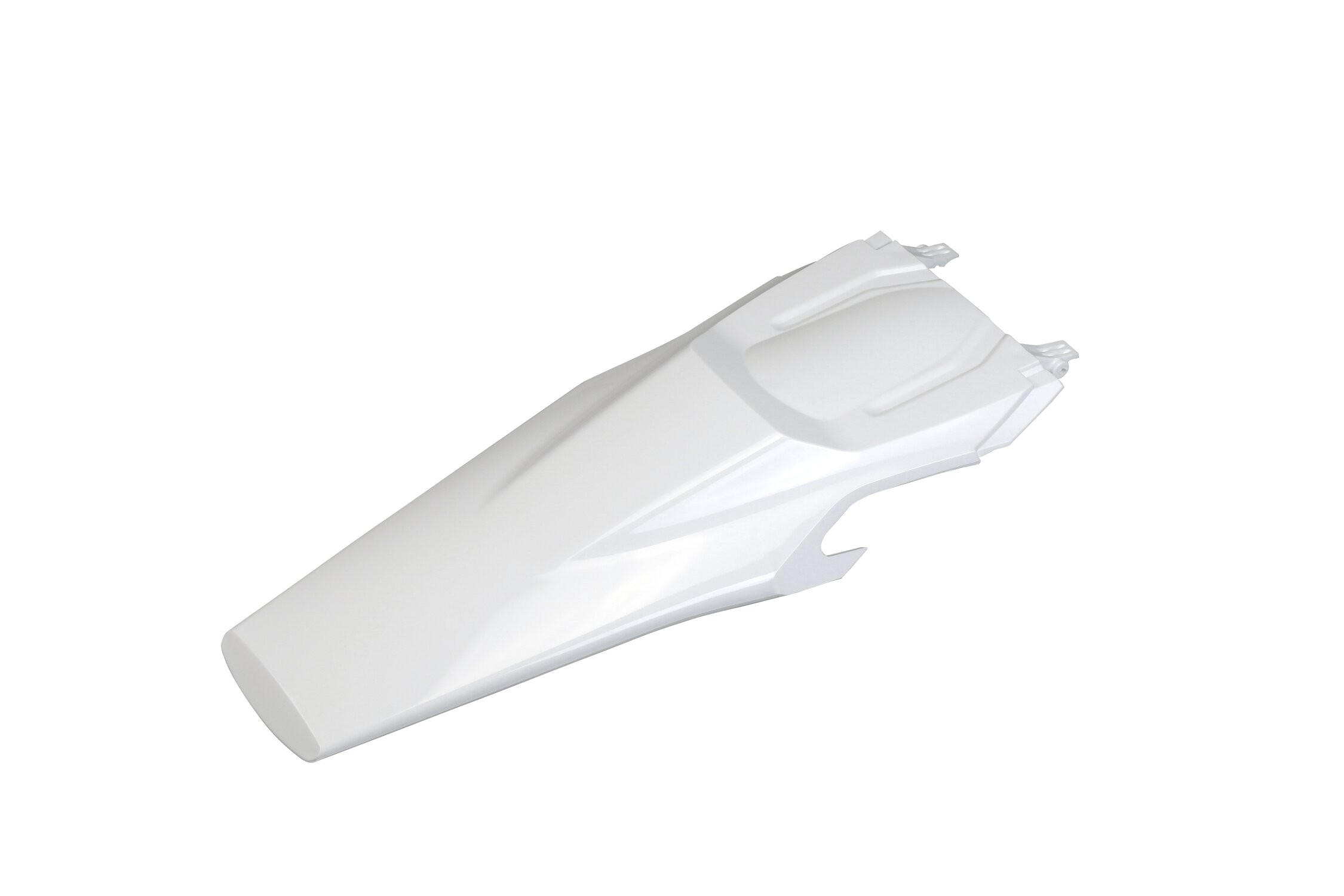 White rear fender for Husqvarna FC250 (2016-2022) by UFO, featuring a sleek design with smooth contours and mounting points for easy installation.