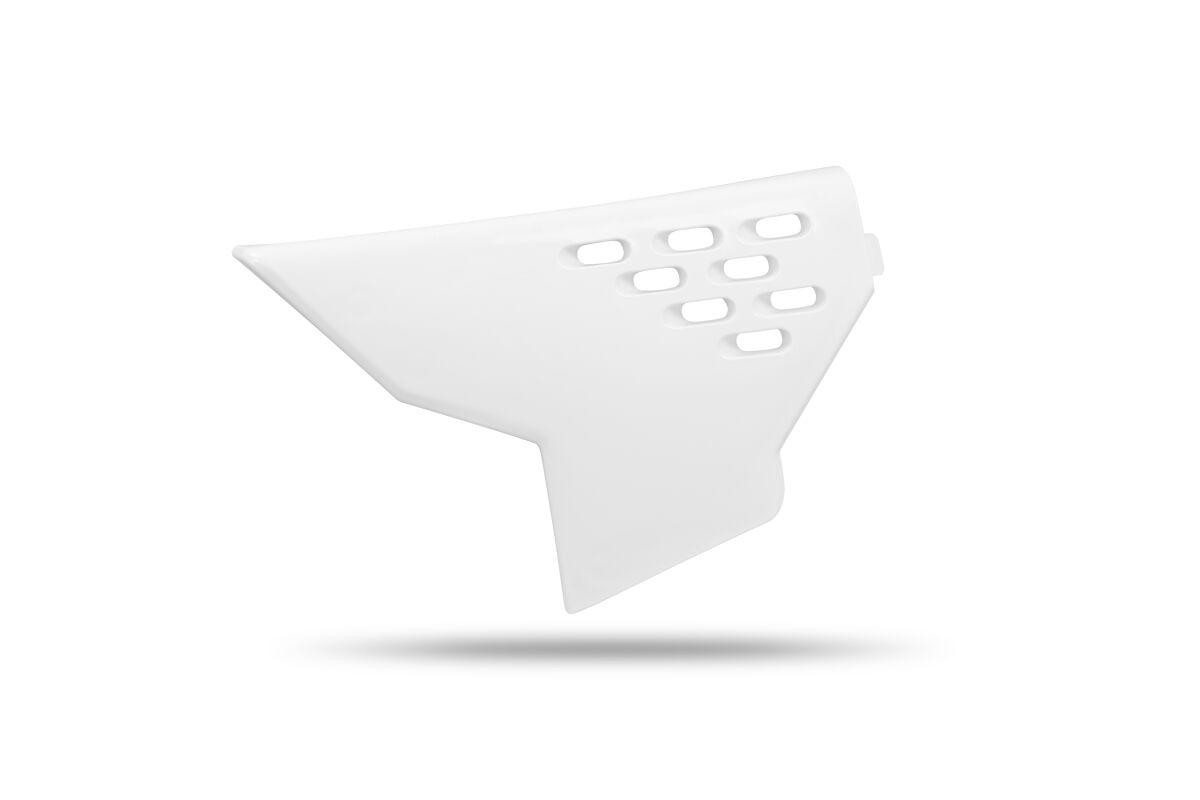 White UFO Air Box Cover for Husqvarna FC250 2025, featuring a sleek design with multiple ventilation slots and a durable plastic material.