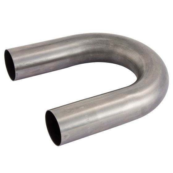 Polished stainless steel 180-degree exhaust bend with a 1.75-inch diameter, featuring a smooth, curved design for optimal exhaust flow.