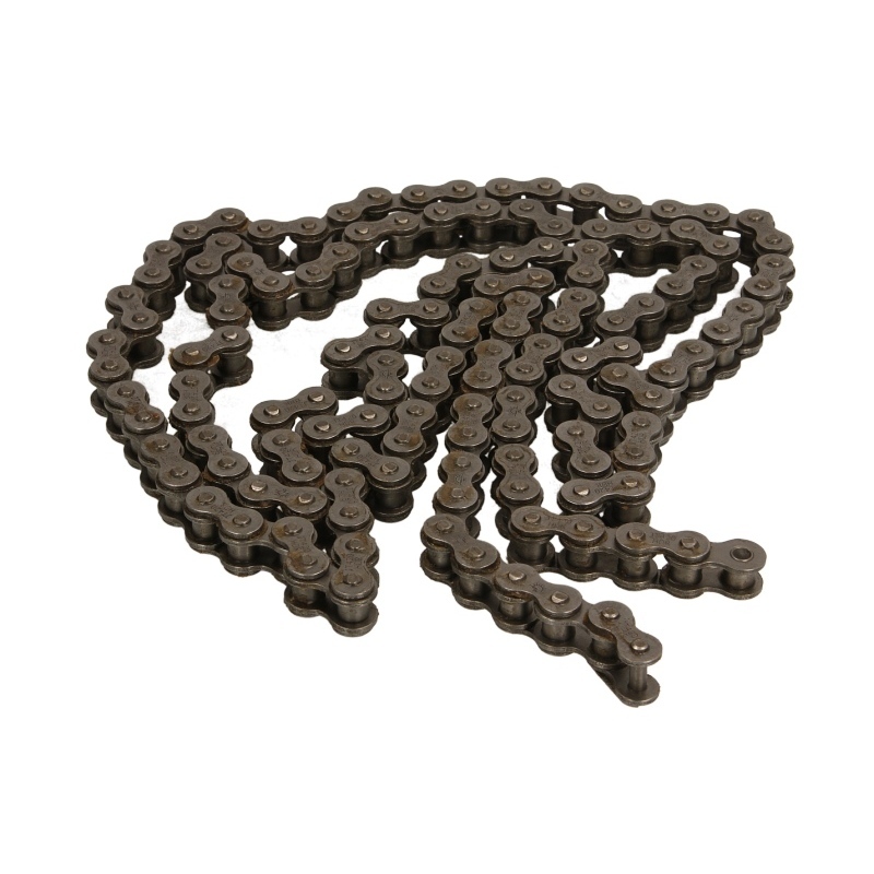 JT DRIVE CHAIN 420HDR features a durable, dark metal construction with interlocking links, designed for high-performance motorcycle applications.