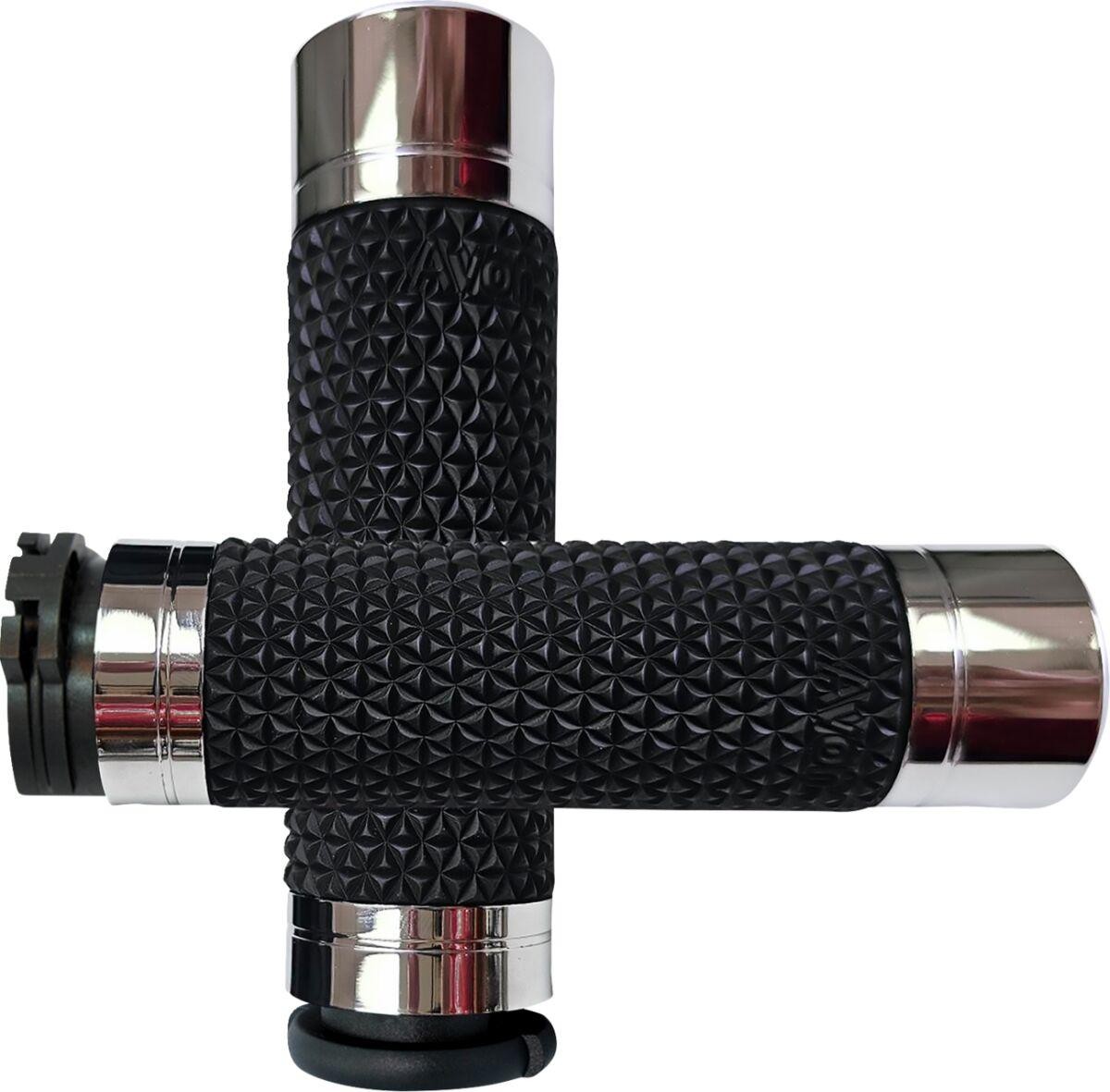 Avon Grips K25-CH - Avon Grips K25 Diamond Knurled Grips for Harley Davidson FLD 1690 2012-2013 - Black/Chrome
