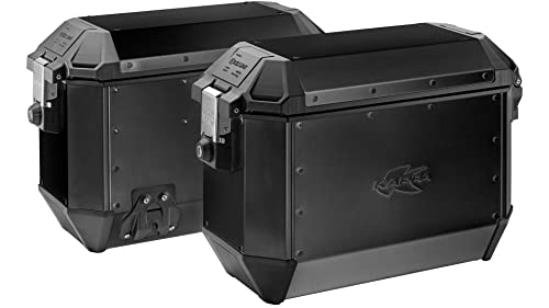 Kappa K'MISSION MONOKEY motorcycle side cases in black, featuring a durable design, 36-litre capacity, and secure locking mechanism, ideal for storage on motorbikes.