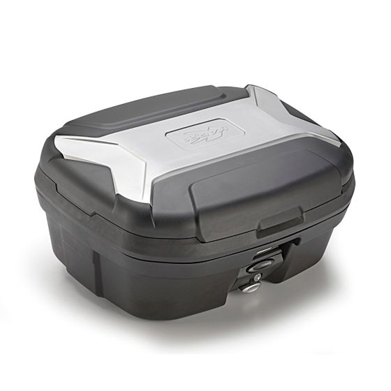 Kappa K'VECTOR MONOKEY motorcycle top case in silver and black, 35-litre capacity, featuring a sleek design, sturdy construction, and a secure locking mechanism.