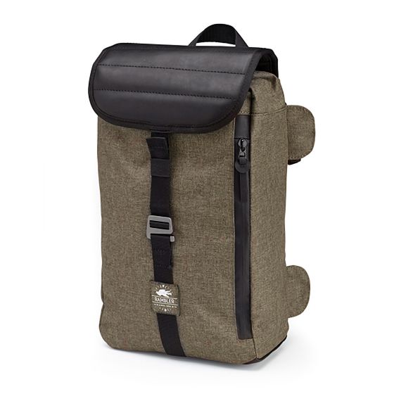 Olive green Kappa Rambler motorcycle tank bag featuring a black leather flap, adjustable straps, and a zippered compartment for secure storage.