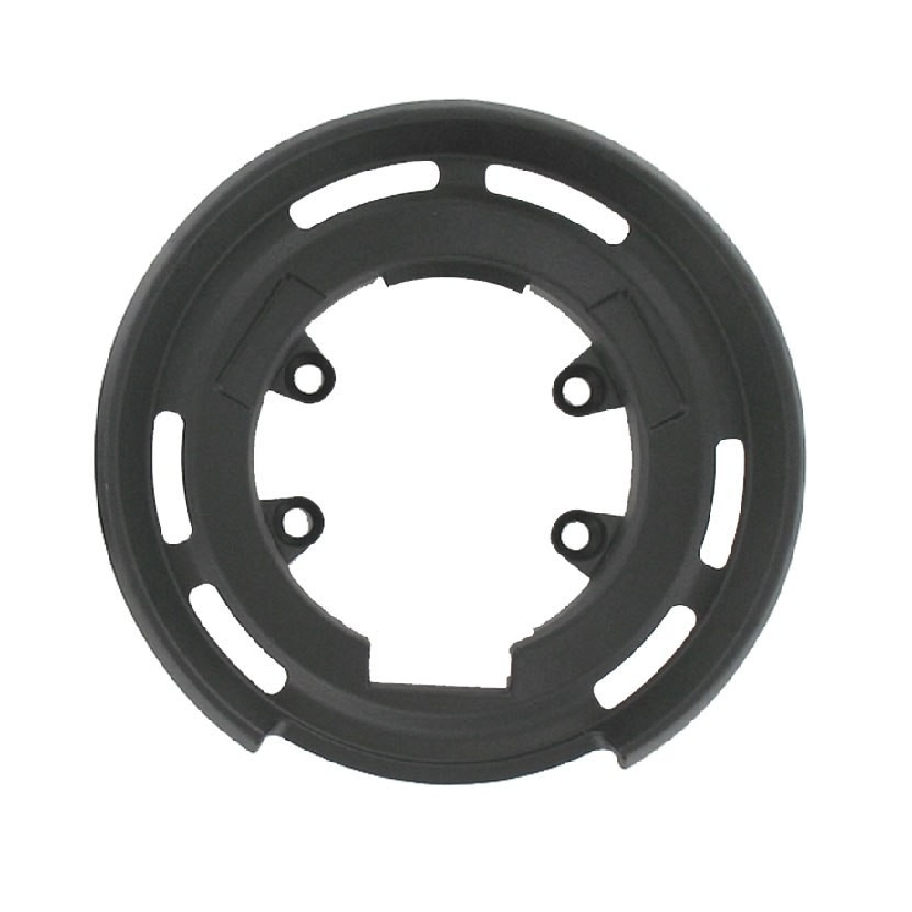 Black Kappa Tank Lock Fitting Kit for Kawasaki, featuring a circular design with cutouts and mounting holes for secure attachment.