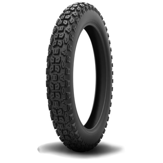 Black Kenda K270 motorcycle tyre with a rugged tread pattern, sized 3.00-18, designed for both front and rear use, featuring a durable rubber material.