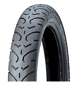 Black motorcycle tyre with a tread pattern designed for grip, labeled "Kenda K657 Challenger," size 130/90 15 (74H) REINF TL, suitable for front use.