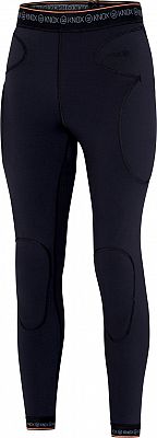 Black leggings made of stretchy material featuring removable hip and knee pads, with a Knox logo waistband and subtle detailing on the sides.