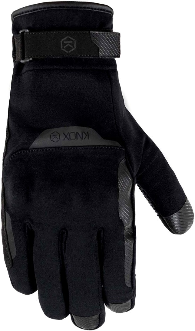 Black waterproof unisex Knox Action Pro gloves in size S, featuring a sleek design with textured grip areas and an adjustable wrist strap for a secure fit.