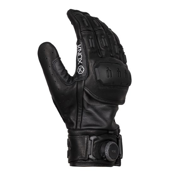 Black leather Knox Orsa MK3 gloves in size S, featuring reinforced knuckles, a secure wrist strap, and textured grip for enhanced performance.