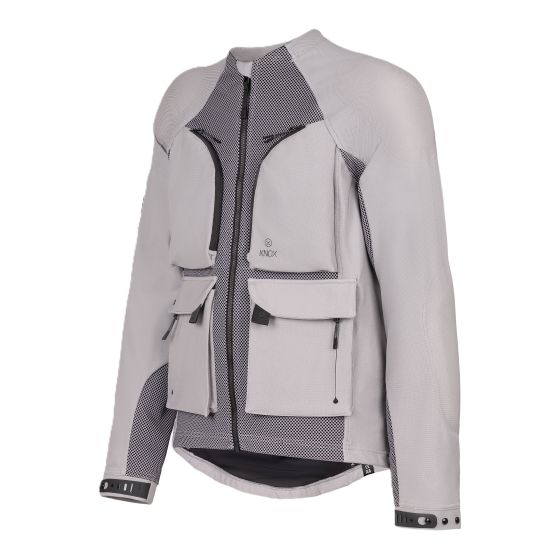 Light grey Knox Tor Duo Protector Jacket in size S, featuring a sleek design with mesh panels, two front pockets, and a zip closure for enhanced ventilation and protection.