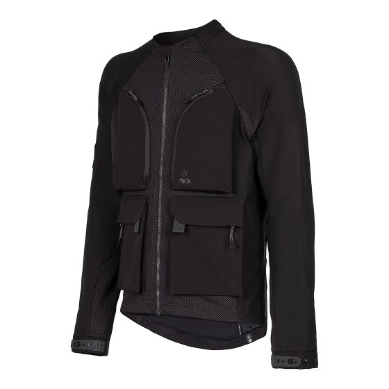Black Knox Tor Duo Protector Jacket in size XL features a sleek design with mesh panels, multiple front pockets, and a zippered closure for enhanced protection and style.