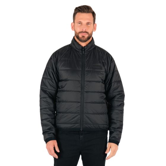 Black Knox Union Quilt jacket in size S, featuring a quilted design, high collar, and front zipper, worn by a model with a neutral expression.