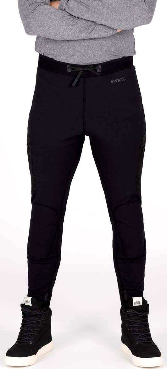 Black unisex Knox Action Pro MK2 protector pants in size XL, featuring a sleek design, padded knee protection, and a comfortable fit, paired with a drawstring waistband.