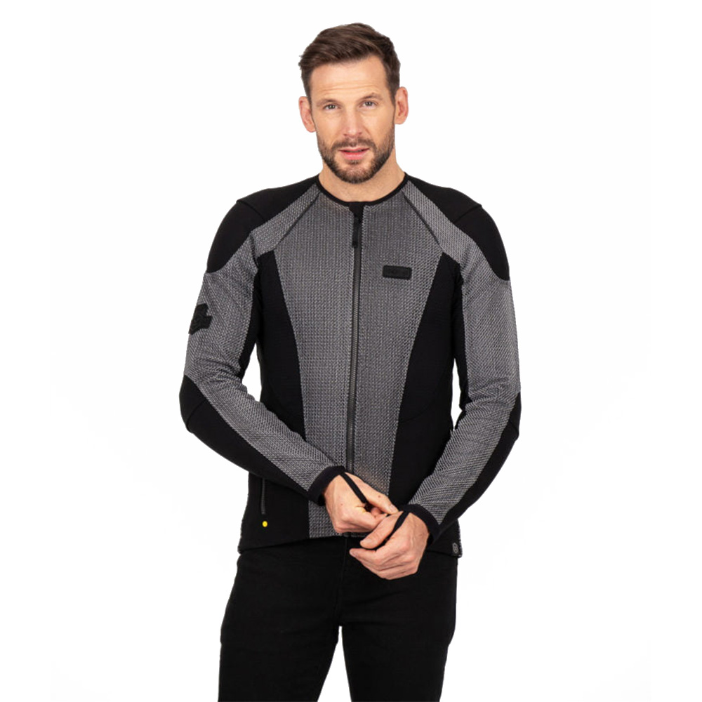 Knox Urbane Pro MK3 protector jacket in black and grey, featuring a zip front, textured fabric, and a fitted design, suitable for size L.