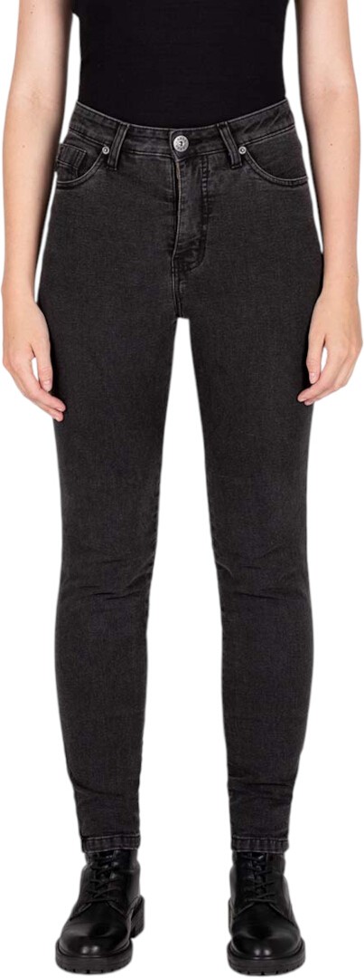 Black women's jeans by Knox Colton in size S, featuring a fitted silhouette, classic five-pocket design, and a button closure with a zip fly.