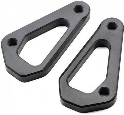 Black aluminum footrest eliminators designed for the Yamaha Ténéré 700, featuring a sleek, angular shape with two mounting holes for easy installation.