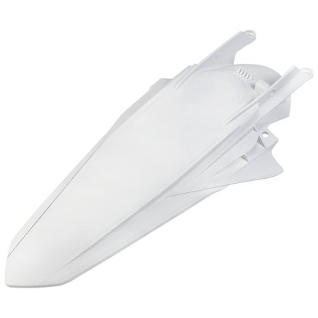 White rear fender designed for KTM SX125 models from 2019 to 2022, featuring a sleek aerodynamic shape and durable plastic construction.