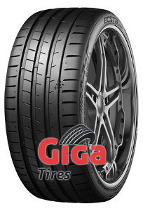 Kumho Ecsta PS91 tire in size 255/35R19 with a sleek black rubber surface, featuring deep grooves and a sporty tread pattern for ultra high performance.