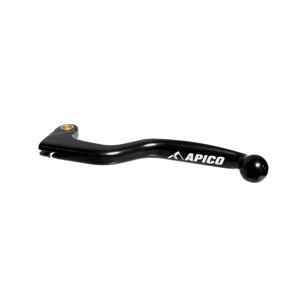 Black aluminum clutch lever with a smooth, curved design and a round ball end, featuring the white "APICO" logo prominently displayed.