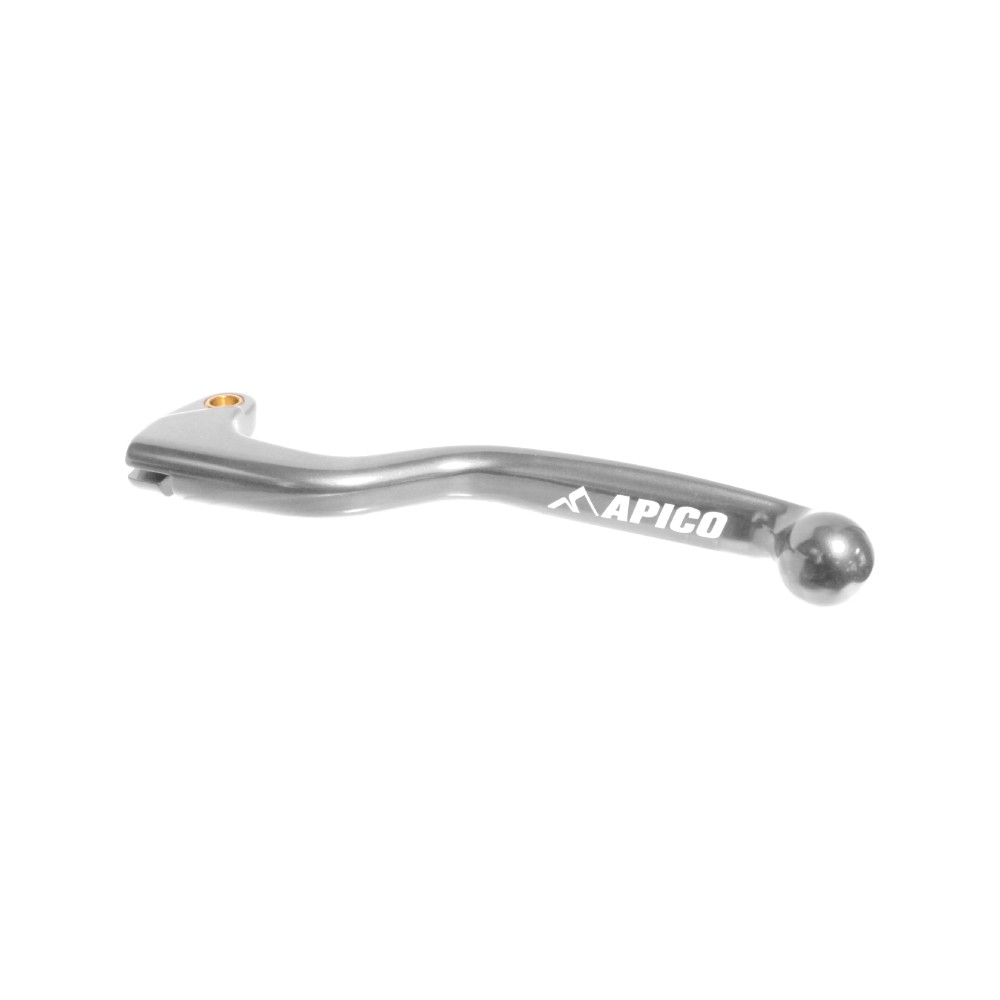 Silver Apico Elite clutch lever with a sleek design, featuring a rounded ball end and a logo, compatible with various Kawasaki and Suzuki models from 1990 to 2025.