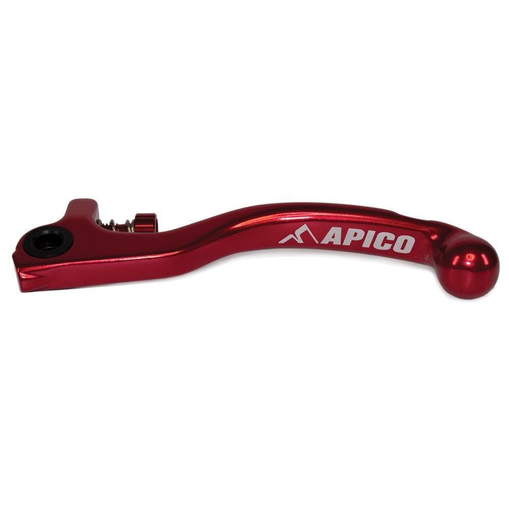 Red forged clutch lever with a sleek design, featuring an adjuster and the "APICO" logo, ideal for Grimeca short trials bikes.