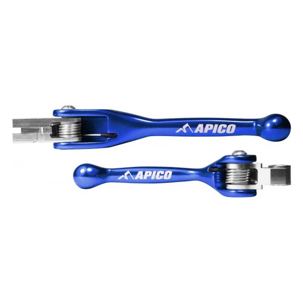 Blue Apico flexi levers set for Yamaha YZ65 (2018-2023) and YZ85 (2015-2023), featuring a durable aluminum construction and a sleek design with the Apico logo.