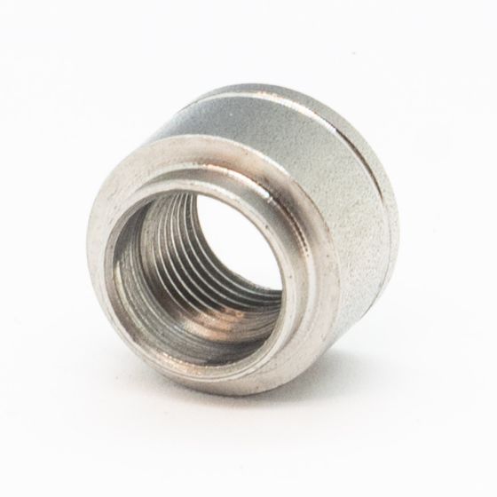 Steel mounting boss for air temperature sensor, 1/8 inch BSP threaded interior, featuring a smooth, polished finish and a cylindrical shape.
