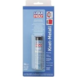 Grey epoxy adhesive metal putty in a blister pack, featuring a prominent Liqui Moly logo, with product details and weight of 56g clearly displayed on the packaging.