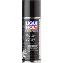 Black aerosol can with a silver top, labeled "LIQUI MOLY MOTORBIKE Multi-Spray" in bold colors, featuring a 200ml capacity for universal lubrication.