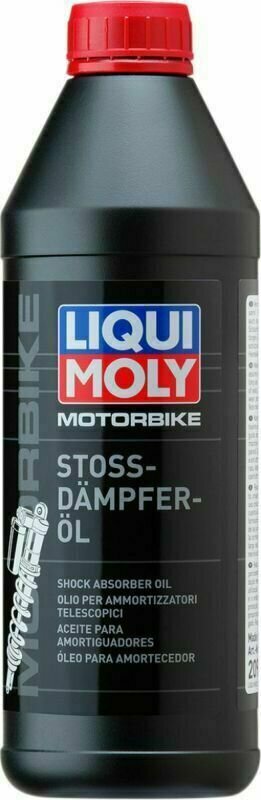 Liqui Moly 20960 Shock Absorber Oil in a 1L black bottle with a red cap, featuring bold white and blue branding and text in multiple languages.