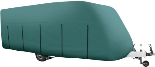 Green Maypole 9534 caravan cover designed to fit 5.6 - 6.2 meters, featuring a durable material with side straps for secure fitting and a sleek, streamlined shape.