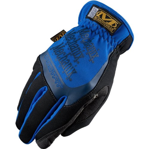 Blue FastFit® mechanics gloves featuring a synthetic leather palm, TrekDry back for breathability, and reinforced fingertips for durability.