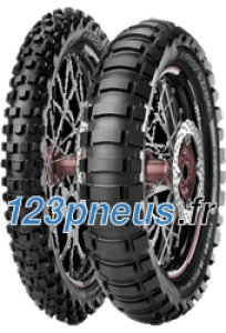 Metzeler Karoo Extreme front motorcycle tire with a rugged tread pattern, black rubber material, and a size of 90/90-21, designed for off-road performance.