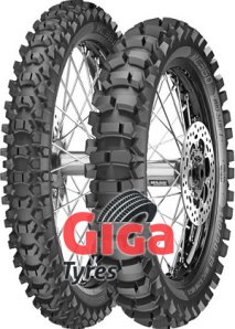 Metzeler MC360 front motorcycle tire, 80/100-21 size, features a rugged tread pattern for off-road performance, with a medium hard compound and a black rubber finish.