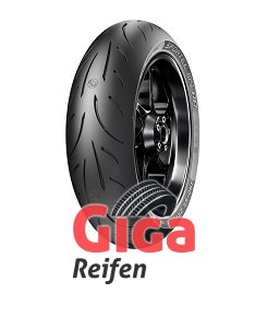 Black motorcycle tire with a sporty tread pattern, labeled Metzeler Sportec M9 RR, size 110/70 R17, designed for front wheel use, displayed with a logo for Giga Reifen.