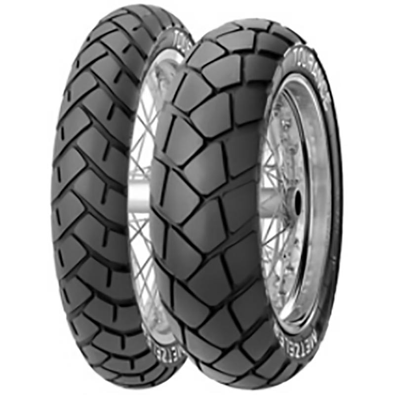 Metzeler Tourance rear motorcycle tire, size 120/90-17, featuring a black rubber surface with a rugged tread pattern designed for enhanced grip and durability.