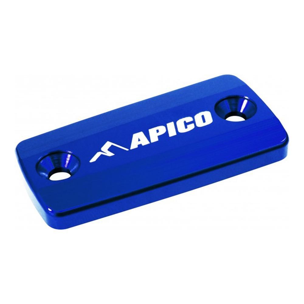 Bright blue aluminum clutch master cylinder cover with the "APICO" logo, featuring two mounting holes for installation, designed for specific KTM and Husqvarna motorcycle models.