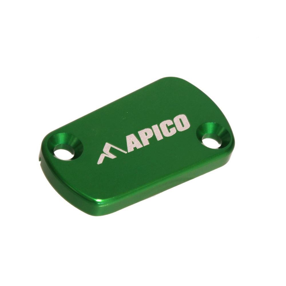 Green aluminum clutch master cylinder cover with a smooth finish, featuring the "APICO" logo in silver, designed for specific Honda and Kawasaki motorcycle models.