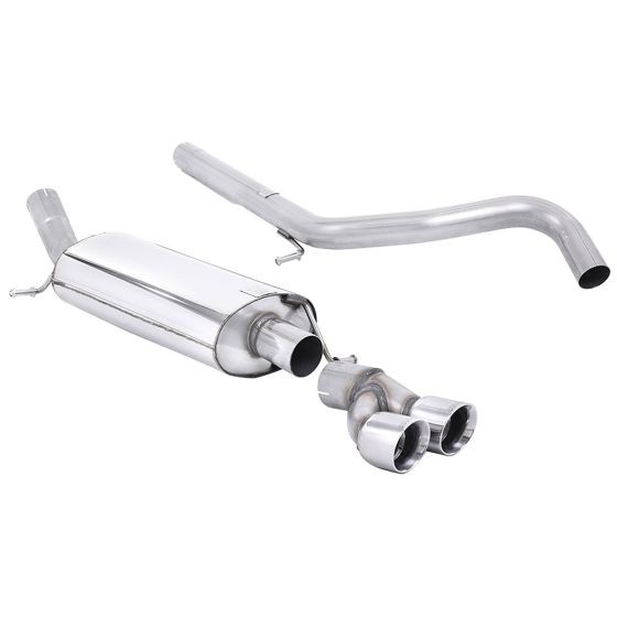 Milltek Non-Resonated 2.5" Cat Back Exhaust System featuring polished stainless steel construction and dual 80mm round GT tailpipes.