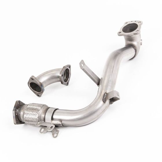 Milltek Non-Resonated 2.75" Cat Back Exhaust System featuring brushed titanium 2x 100mm round tailpipes and stainless steel piping with flanges and a flex section.