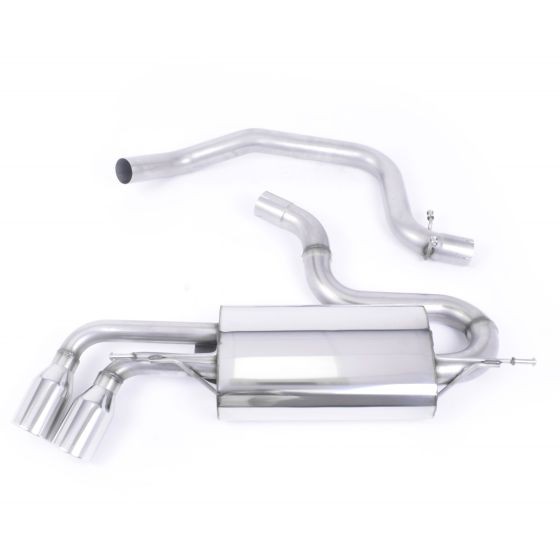 Milltek Non-Resonated 2.75" Cat Back Exhaust System featuring a polished stainless steel muffler and two 90mm round jet polished tailpipes.