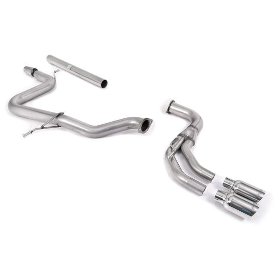 Milltek Non-Resonated 2.76" Cat Back Exhaust System featuring sleek stainless steel pipes and two 80mm round brushed titanium tailpipes.