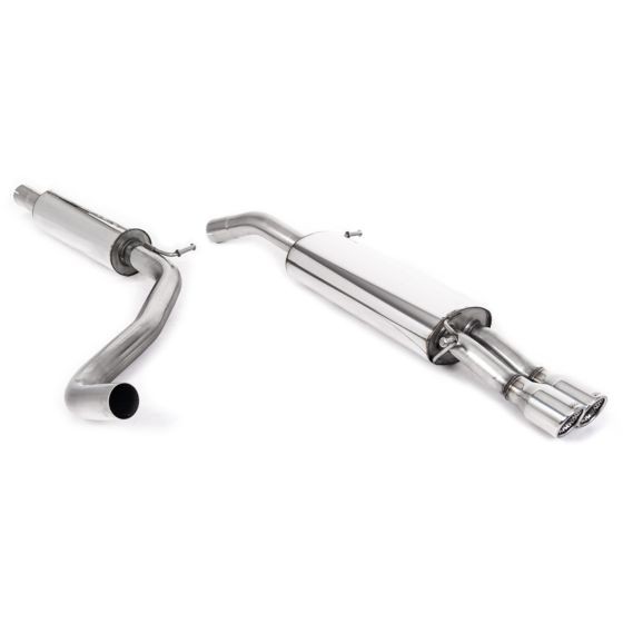 Milltek Resonated 2.5" Cat Back Exhaust System featuring polished stainless steel construction and dual 80mm round jet polished tailpipes.