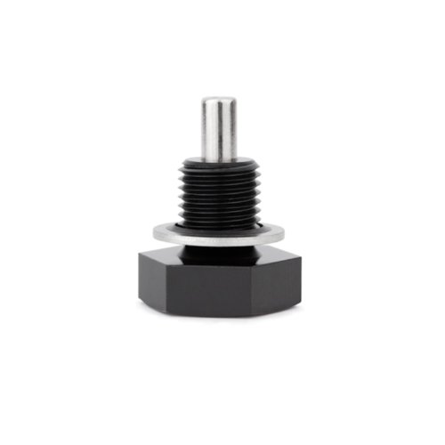 Black M14 x 1.5 magnetic oil drain plug with a hexagonal base and a silver metal shaft, designed for easy installation and effective oil retention.