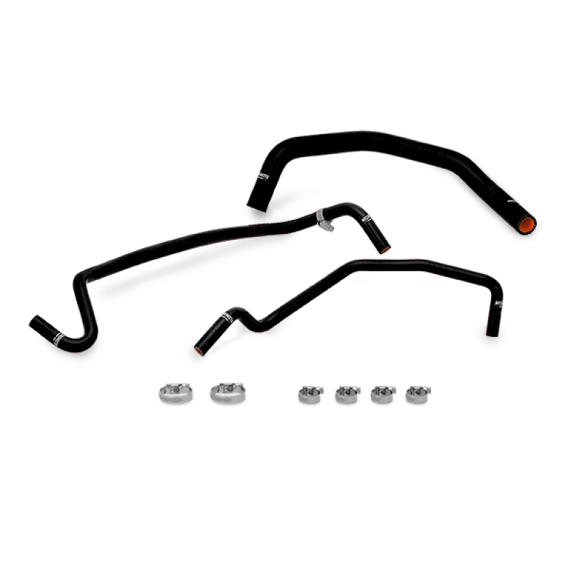 Black silicone coolant hose kit for 2015 Ford Mustang GT, featuring multiple hoses with smooth curves and included metal clamps for secure installation.